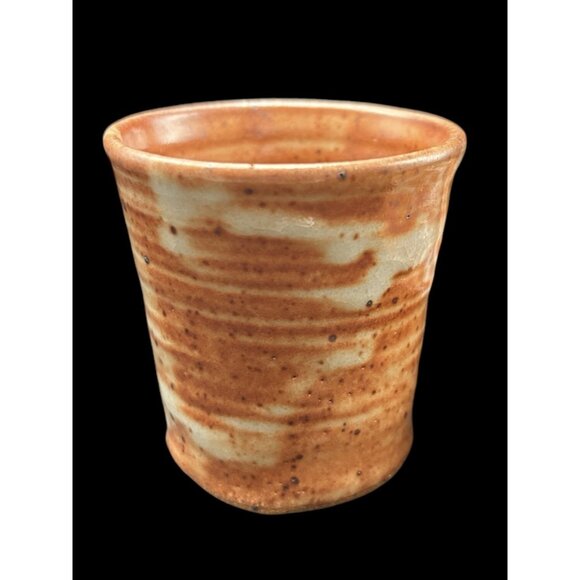 Set of 2 Vintage Hand Thrown Stoneware Art Pottery Soap Dish & Cup Speckled - Picture 2 of 13